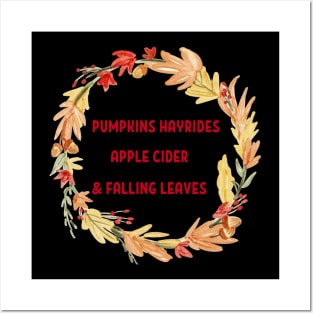 Cute Pumpkins Hayrides Apple Cider & Falling Leaves Posters and Art